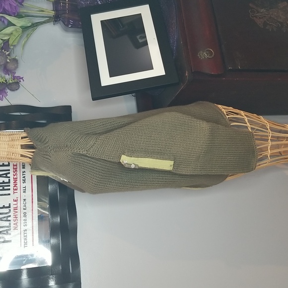 Pure Handknit Small/Medium Olive Green 100% Cotton Long Sleeve Zipper Sweater - Picture 2 of 9